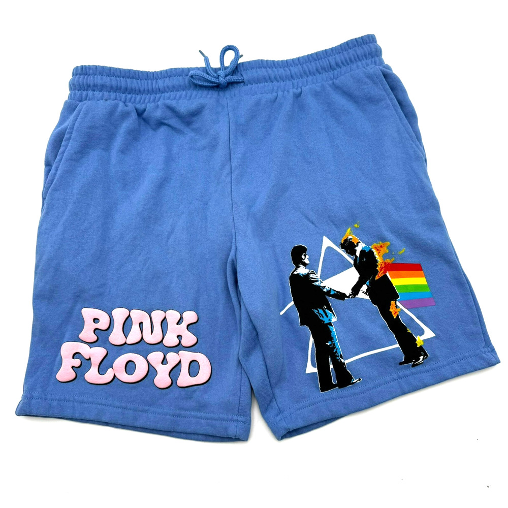 PINK‎ FLOYD Men's Small Licensed Blue The Dark Side Of The Moon Art Sweat Shorts